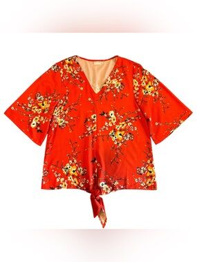 Bluetime Floral V-Neck Tie-Front floral Boho Bell Sleeve Blouse
